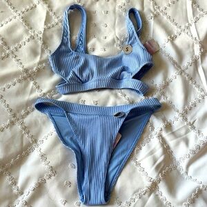 Blue Ribbed Cut-Out Bikini Set (NWT)